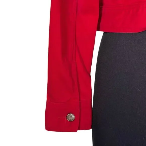 Ralph Lauren Womens Jean Jacket Red Button Front Stretch Denim Preppy Cropped XS - Picture 9 of 9